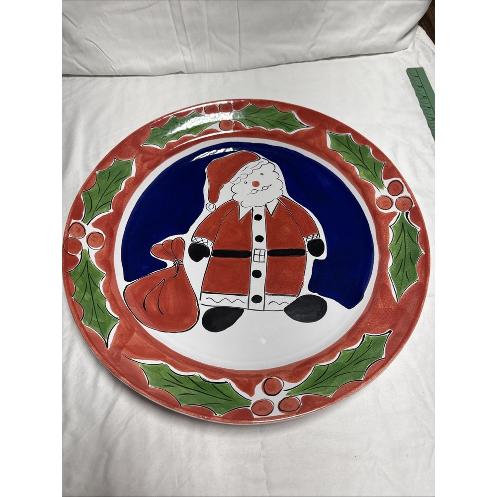 Fapor Santa Christmas Ceramic Platter  17" Hand Painted in Portugal Excellent
